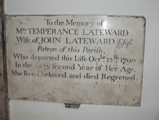 Monument to Temperance Lateward, the wife of John Schreiber who became John Lateward